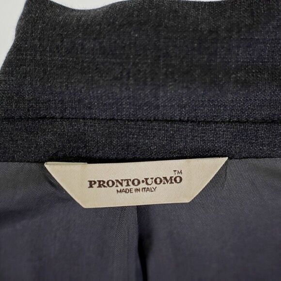 Pronto Uomo Lessona Natural Stretch Super 100s Worsted Wool Gray 42R Basketweave - Picture 13 of 14